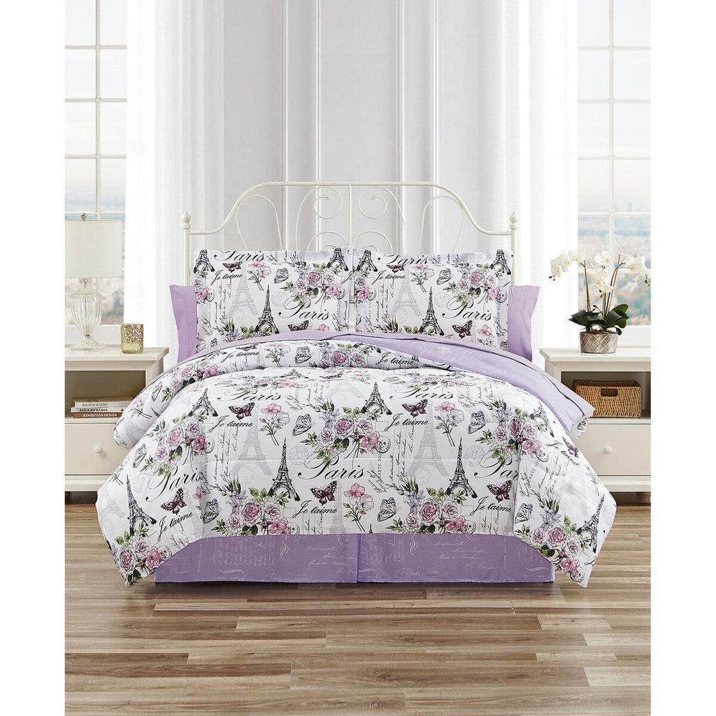Parure de lit réversible en microfibre douce CEDAR COURT Paris Floral Lilas