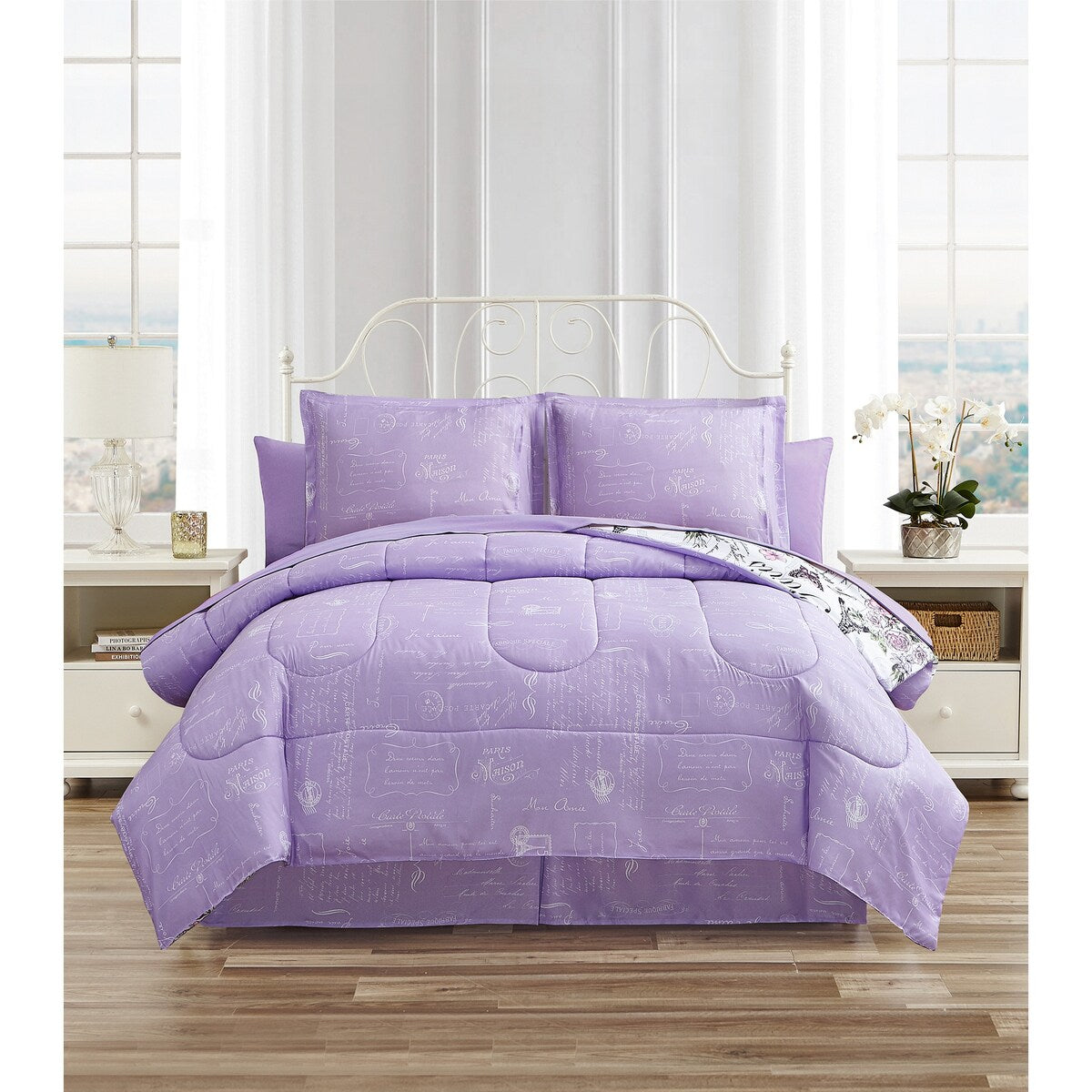 Parure de lit réversible en microfibre douce CEDAR COURT Paris Floral Lilas