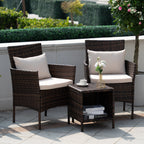 Ensemble de bistro de conversation de patio 3 pièces, meubles de conversation d'extérieur, chaises en osier et ensemble de table de rangement, ensemble de meubles de balcon de porche