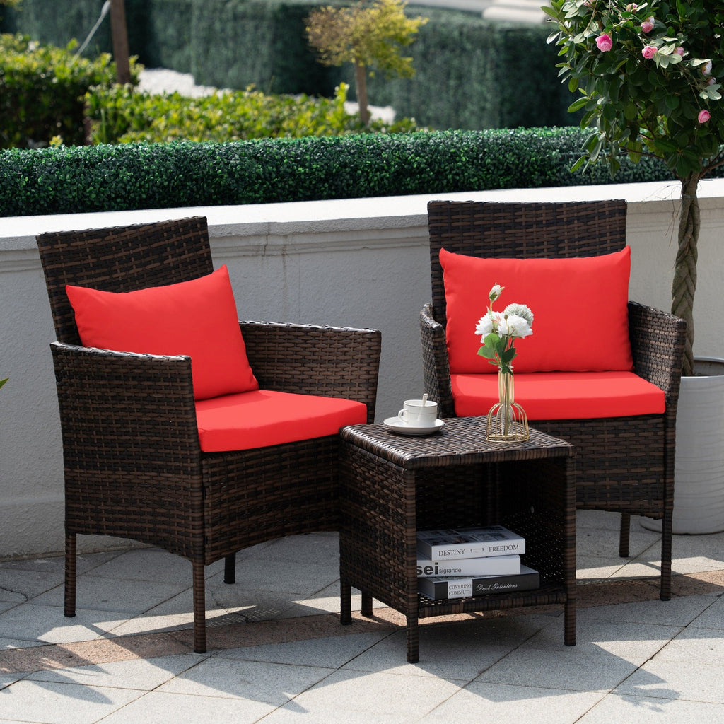 Ensemble de bistro de conversation de patio 3 pièces, meubles de conversation d'extérieur, chaises en osier et ensemble de table de rangement, ensemble de meubles de balcon de porche