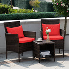 Ensemble de bistro de conversation de patio 3 pièces, meubles de conversation d'extérieur, chaises en osier et ensemble de table de rangement, ensemble de meubles de balcon de porche