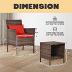 Ensemble de bistro de conversation de patio 3 pièces, meubles de conversation d'extérieur, chaises en osier et ensemble de table de rangement, ensemble de meubles de balcon de porche