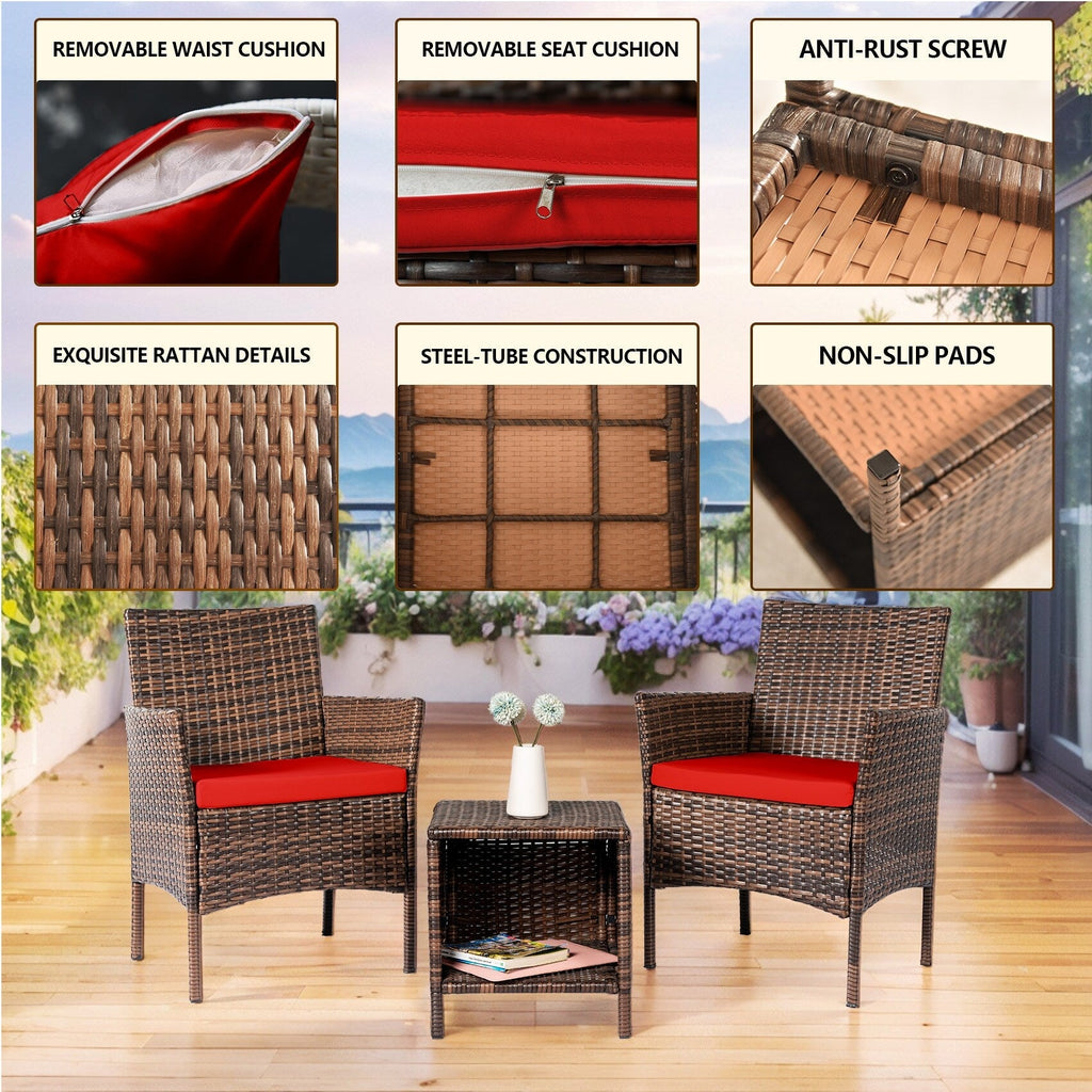 Ensemble de bistro de conversation de patio 3 pièces, meubles de conversation d'extérieur, chaises en osier et ensemble de table de rangement, ensemble de meubles de balcon de porche