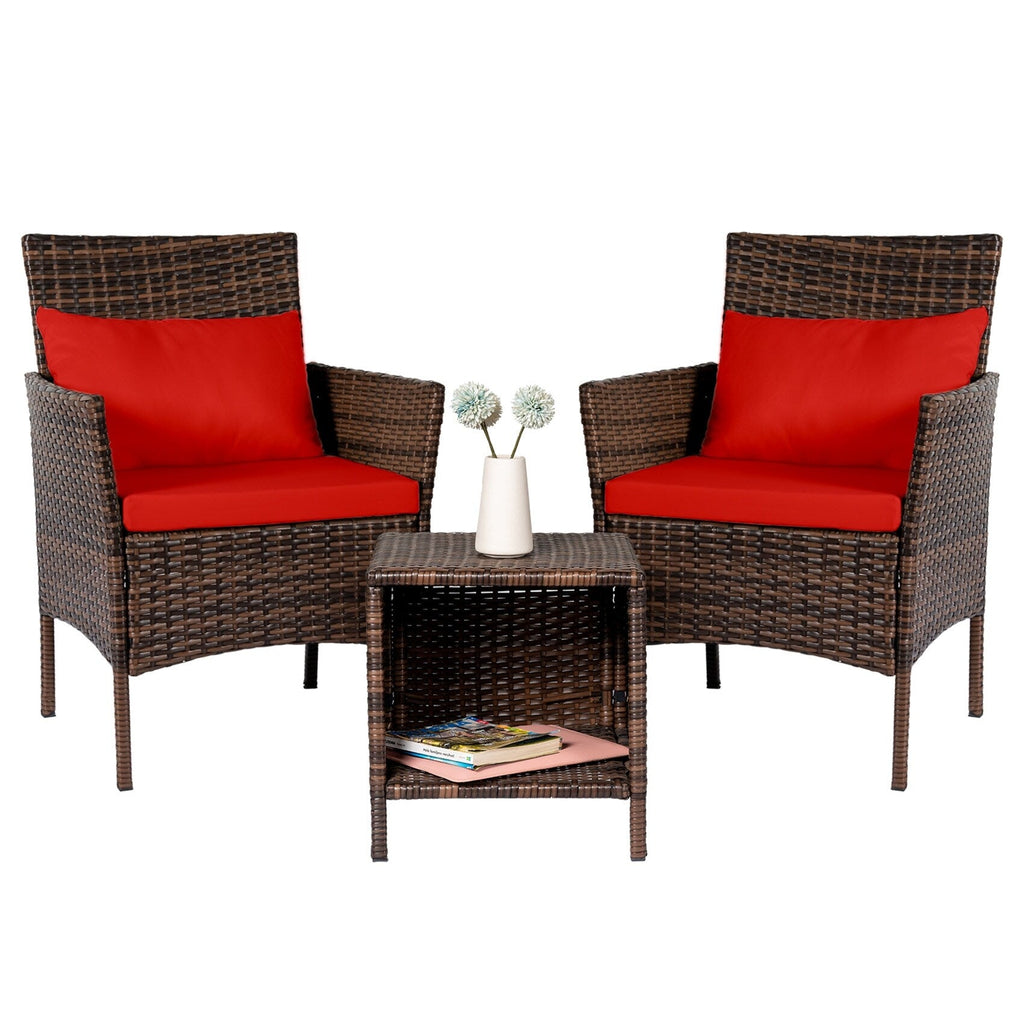 Ensemble de bistro de conversation de patio 3 pièces, meubles de conversation d'extérieur, chaises en osier et ensemble de table de rangement, ensemble de meubles de balcon de porche