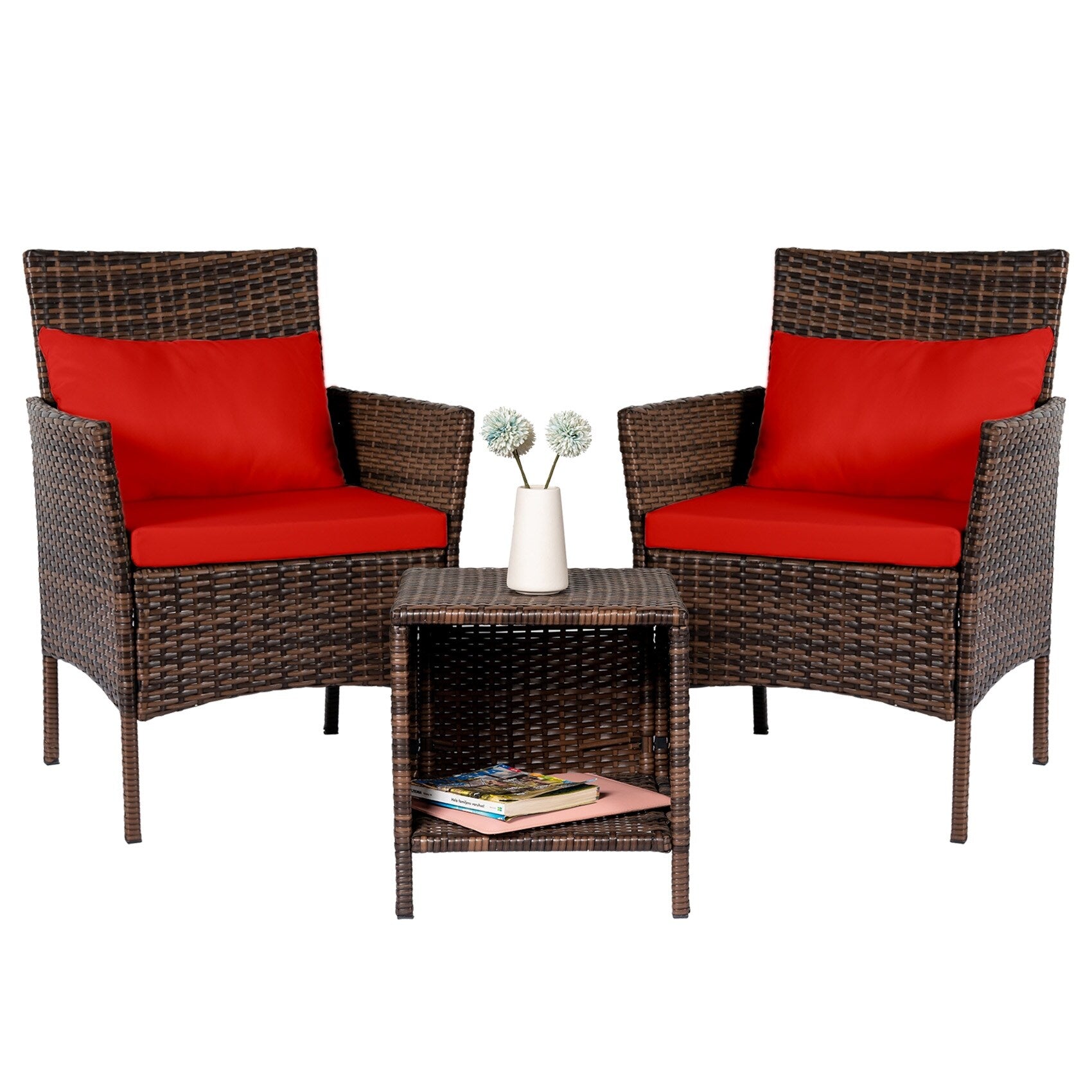 Ensemble de bistro de conversation de patio 3 pièces, meubles de conversation d'extérieur, chaises en osier et ensemble de table de rangement, ensemble de meubles de balcon de porche