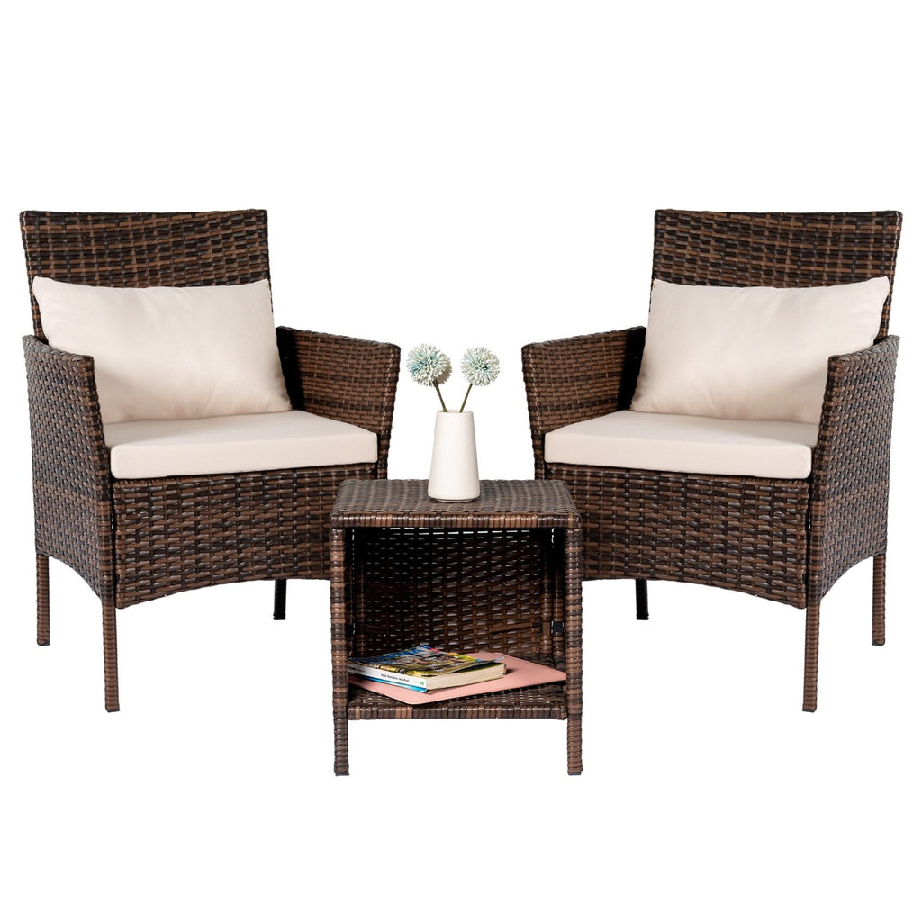 Ensemble de bistro de conversation de patio 3 pièces, meubles de conversation d'extérieur, chaises en osier et ensemble de table de rangement, ensemble de meubles de balcon de porche