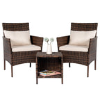 Ensemble de bistro de conversation de patio 3 pièces, meubles de conversation d'extérieur, chaises en osier et ensemble de table de rangement, ensemble de meubles de balcon de porche