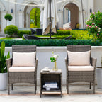 Ensemble de bistro de conversation de patio 3 pièces, meubles de conversation d'extérieur, chaises en osier et ensemble de table de rangement, ensemble de meubles de balcon de porche