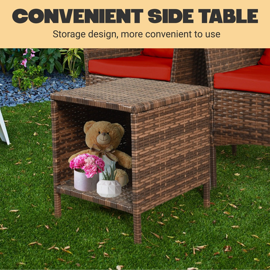 Ensemble de bistro de conversation de patio 3 pièces, meubles de conversation d'extérieur, chaises en osier et ensemble de table de rangement, ensemble de meubles de balcon de porche