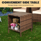 Ensemble de bistro de conversation de patio 3 pièces, meubles de conversation d'extérieur, chaises en osier et ensemble de table de rangement, ensemble de meubles de balcon de porche