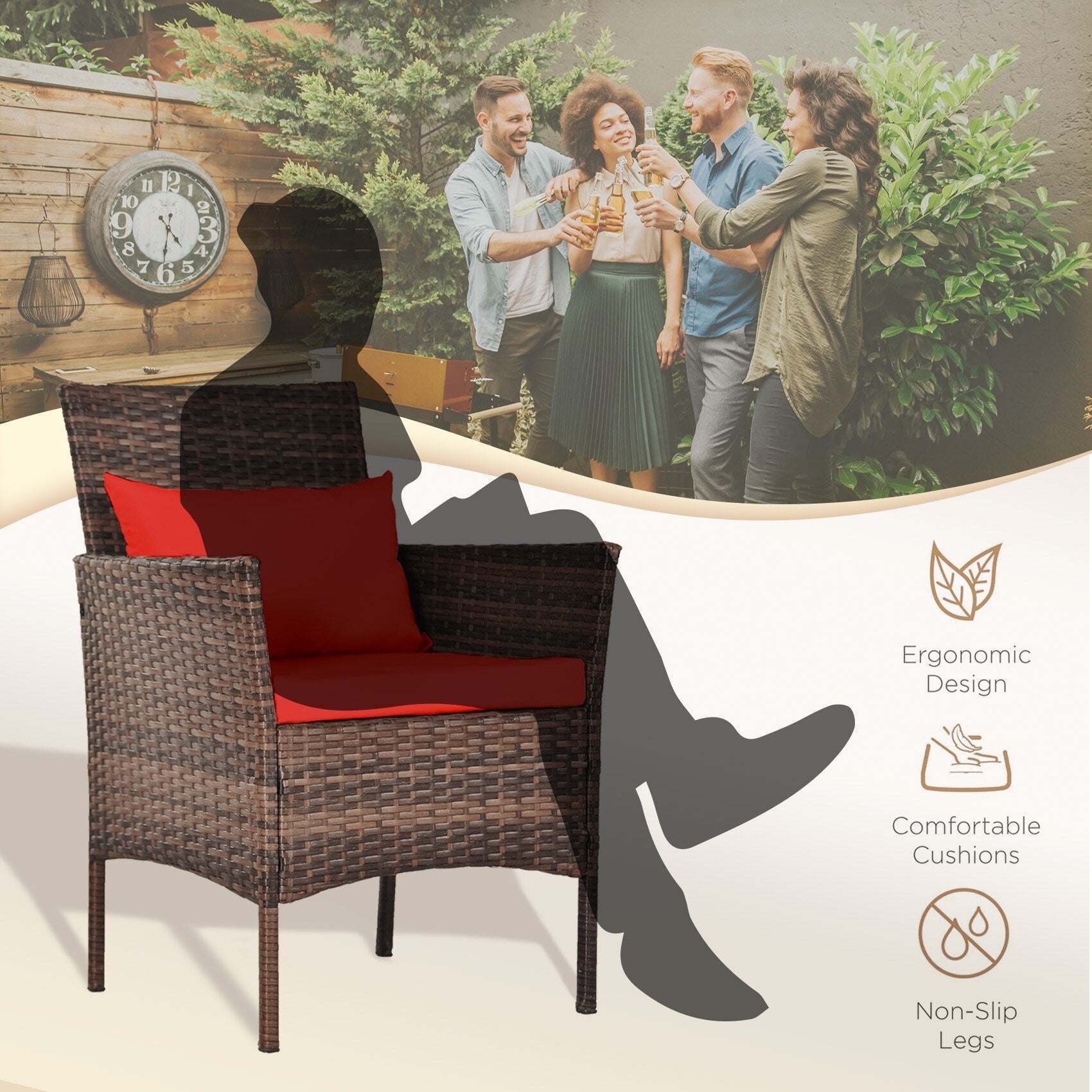 Ensemble de bistro de conversation de patio 3 pièces, meubles de conversation d'extérieur, chaises en osier et ensemble de table de rangement, ensemble de meubles de balcon de porche