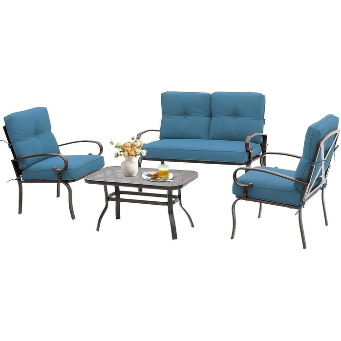 Ensemble de conversation pour patio extérieur en métal 4 pièces