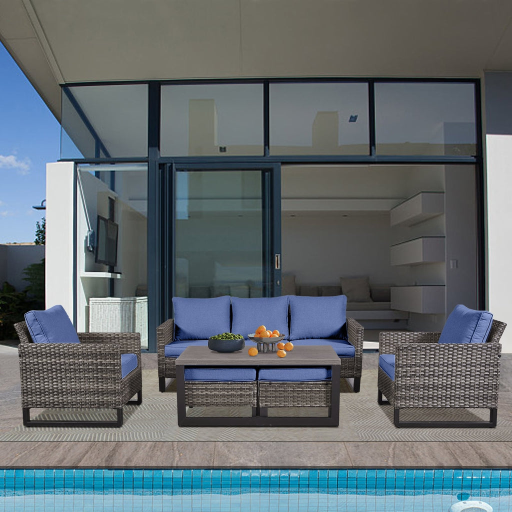 Ensemble de canapé d'extérieur 6 pièces avec chaise et pouf