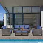 Ensemble de canapé d'extérieur 6 pièces avec chaise et pouf