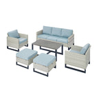 Ensemble de canapé d'extérieur 6 pièces avec chaise et pouf