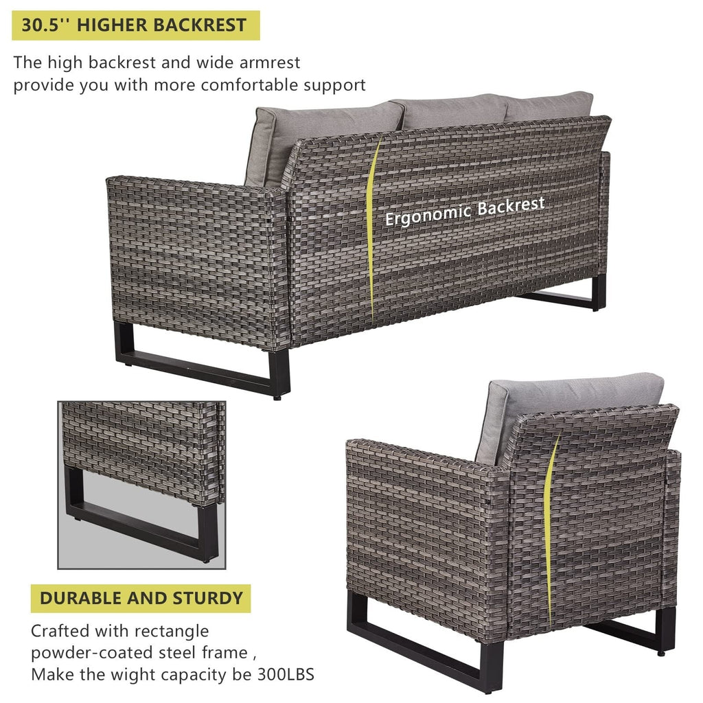 Ensemble de canapé d'extérieur 6 pièces avec chaise et pouf