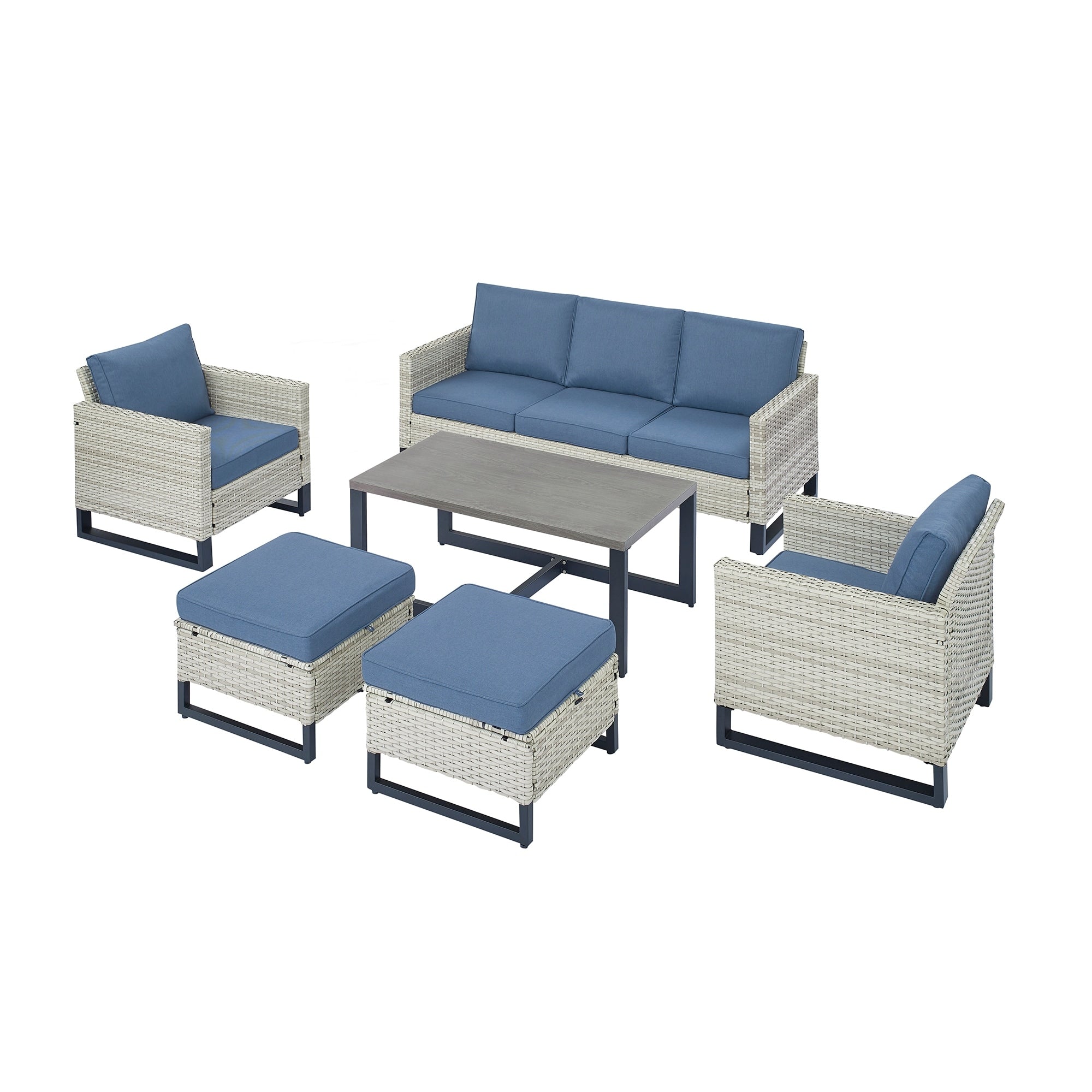 Ensemble de canapé d'extérieur 6 pièces avec chaise et pouf