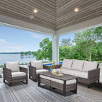 Ensemble de canapé d'extérieur 6 pièces avec chaise et pouf