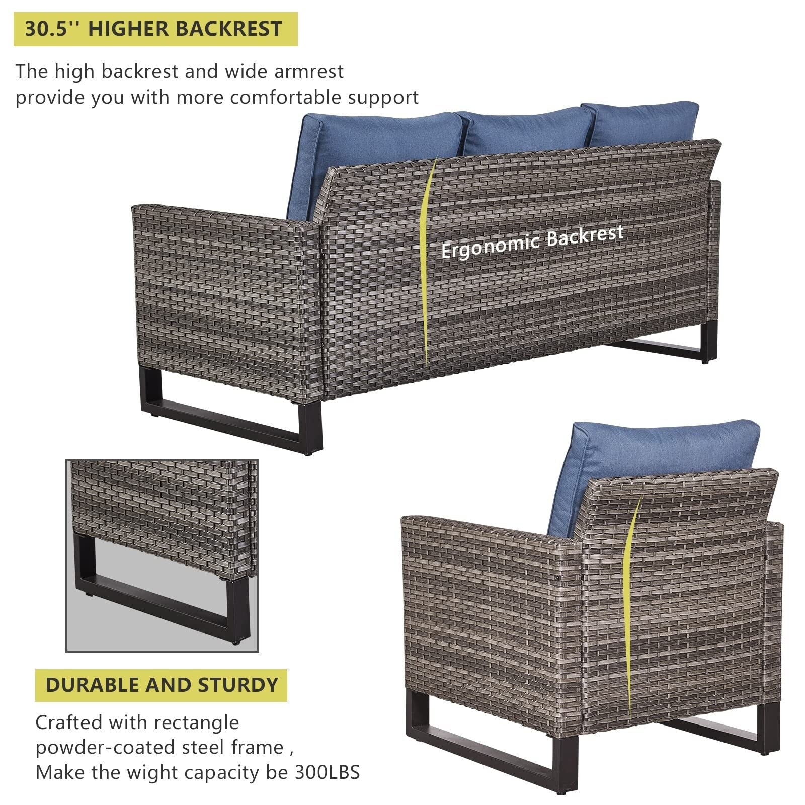 Ensemble de canapé d'extérieur 6 pièces avec chaise et pouf