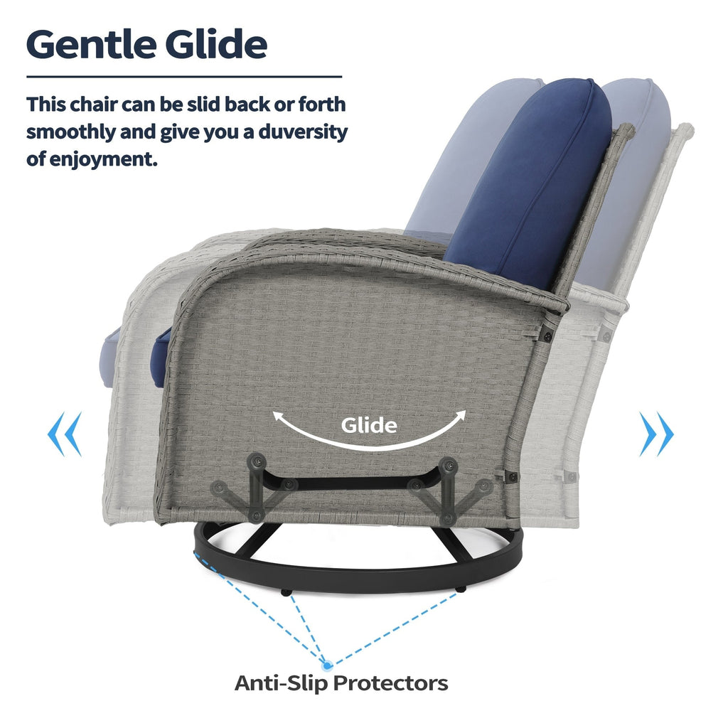 Ensemble de meubles de patio 3 pièces, ensemble bistrot pivotant d'extérieur avec chaises à bascule en osier et table basse en verre