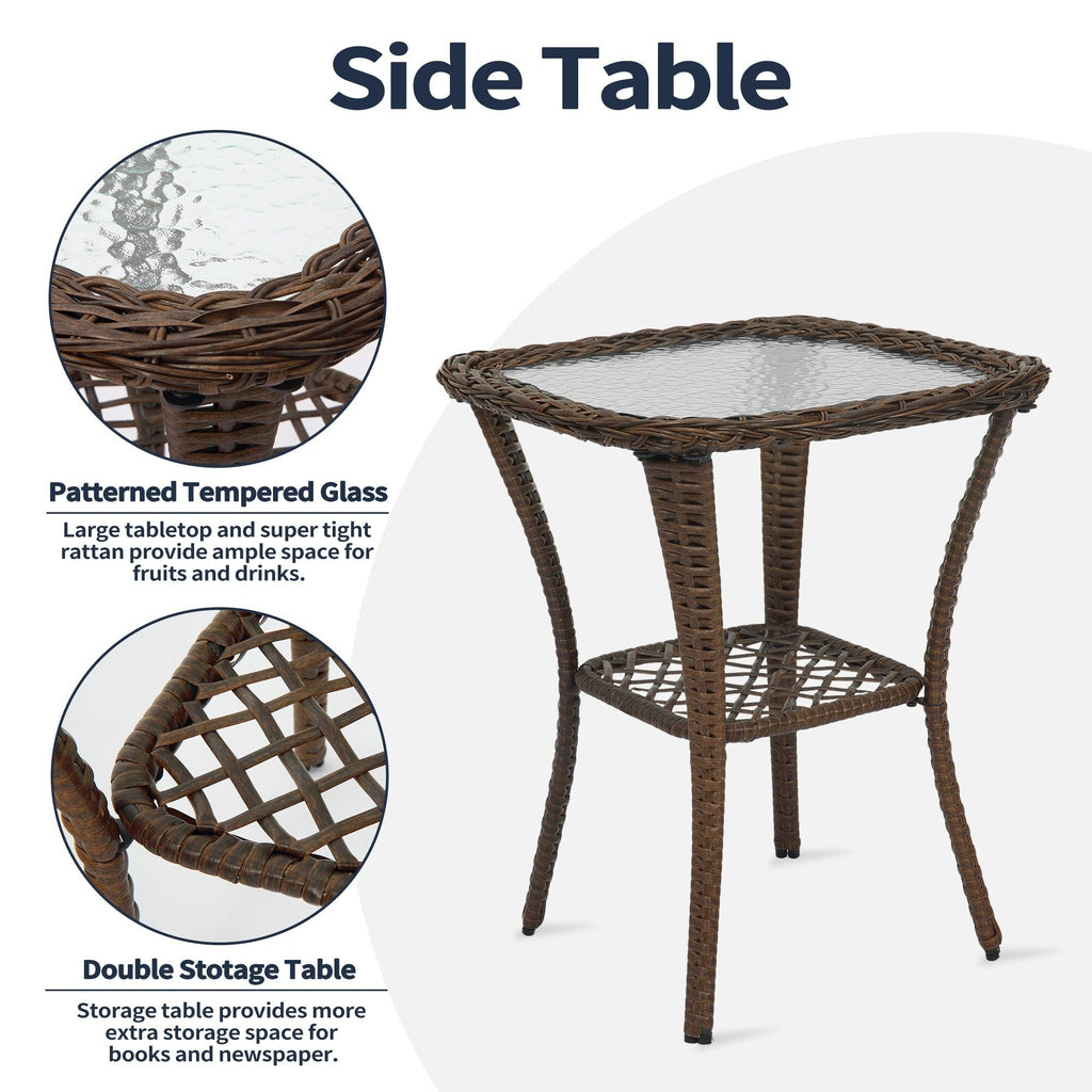 Ensemble de meubles de patio 3 pièces, ensemble bistrot pivotant d'extérieur avec chaises à bascule en osier et table basse en verre