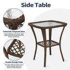 Ensemble de meubles de patio 3 pièces, ensemble bistrot pivotant d'extérieur avec chaises à bascule en osier et table basse en verre