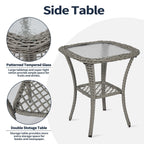 Ensemble de meubles de patio 3 pièces, ensemble bistrot pivotant d'extérieur avec chaises à bascule en osier et table basse en verre