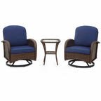 Ensemble de meubles de patio 3 pièces, ensemble bistrot pivotant d'extérieur avec chaises à bascule en osier et table basse en verre