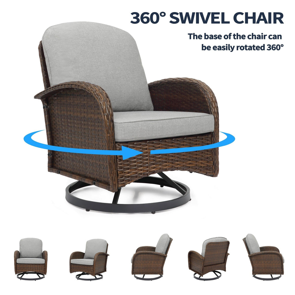 Ensemble de meubles de patio 3 pièces, ensemble bistrot pivotant d'extérieur avec chaises à bascule en osier et table basse en verre