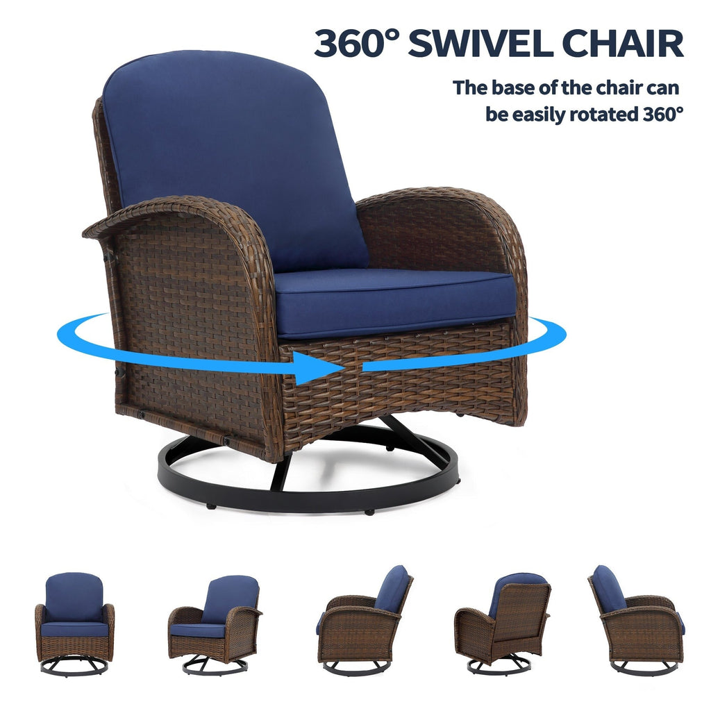 Ensemble de meubles de patio 3 pièces, ensemble bistrot pivotant d'extérieur avec chaises à bascule en osier et table basse en verre