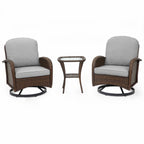 Ensemble de meubles de patio 3 pièces, ensemble bistrot pivotant d'extérieur avec chaises à bascule en osier et table basse en verre