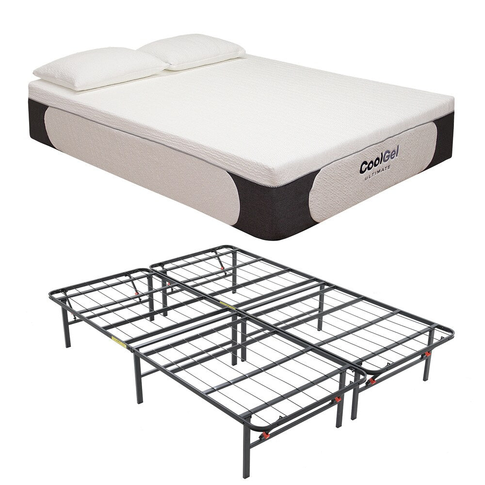 Ensemble matelas et cadre en mousse à mémoire de forme Milan Cool Gel de Classic Brands, 14 pouces, grand format, avec 2 oreillers