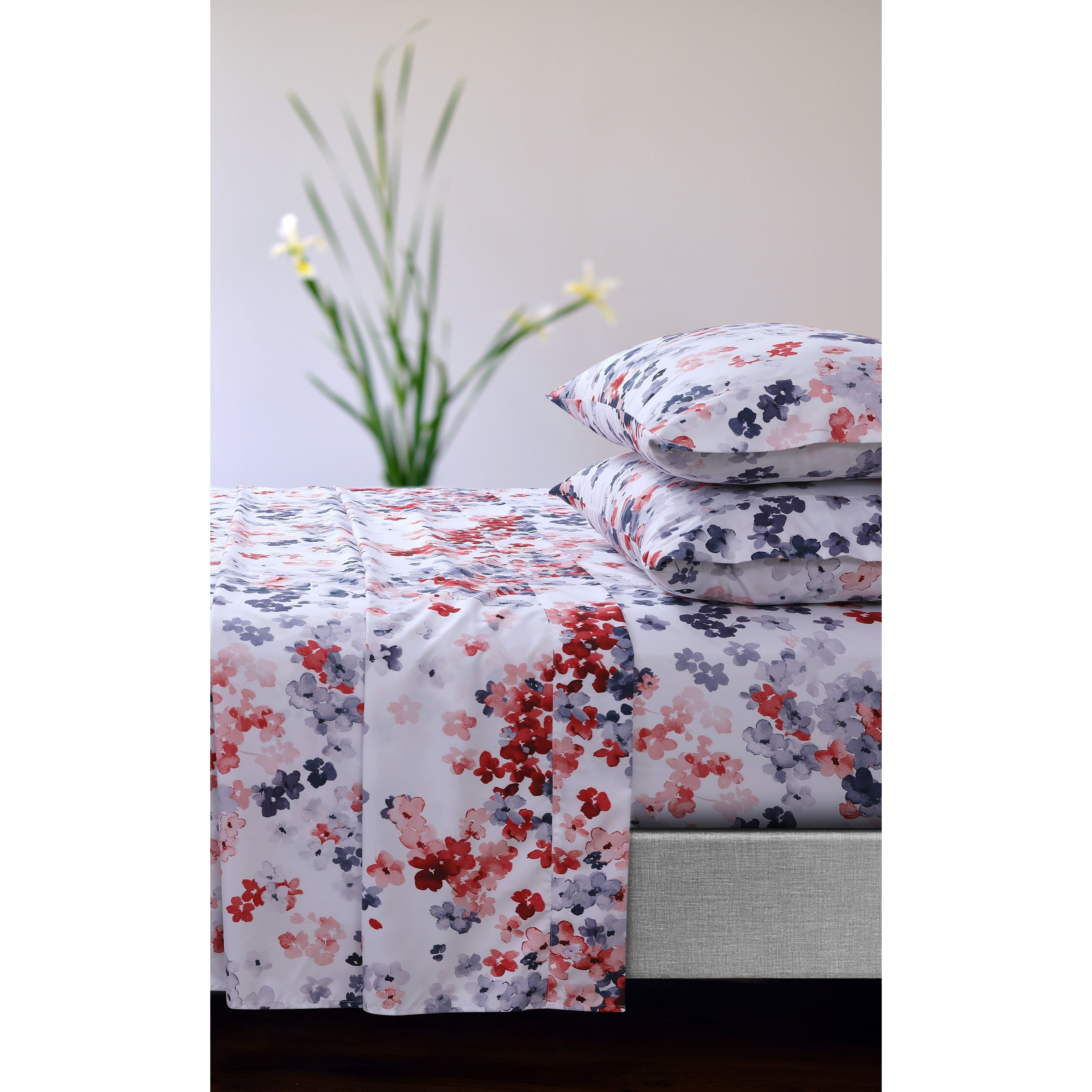 Ensemble de draps à poches profondes à imprimé floral Azores Home avec plat surdimensionné