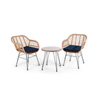 Ensemble bistrot d'extérieur Crescent 3 pièces en osier avec coussins