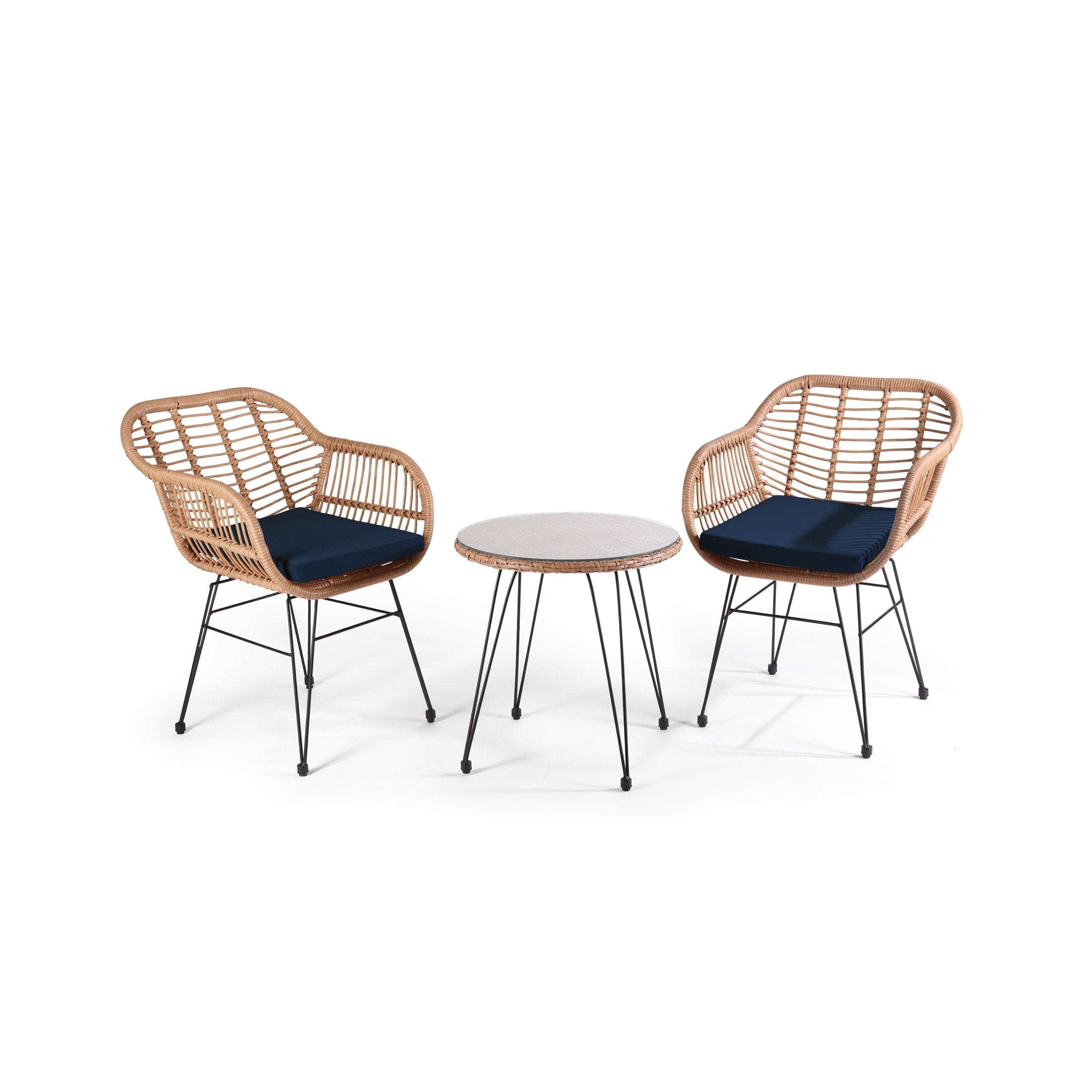 Ensemble bistrot d'extérieur Crescent 3 pièces en osier avec coussins