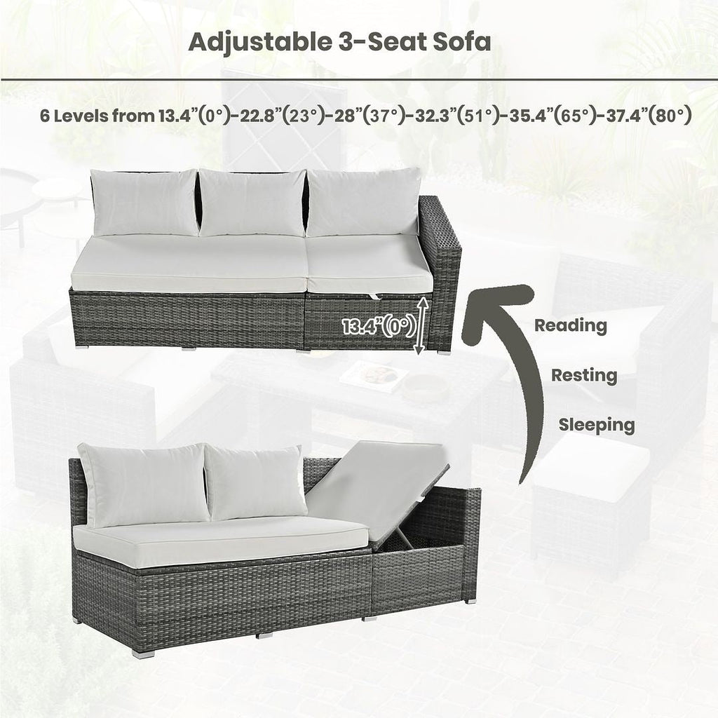Ensemble de canapés de patio en rotin PE 6 pièces avec rangement et sièges réglables