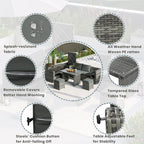 Ensemble de canapés de patio en rotin PE 6 pièces avec rangement et sièges réglables