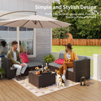 Ensemble de salon d'extérieur 5 pièces, ensemble de conversation pour patio, ensemble de canapé sectionnel en rotin avec table basse