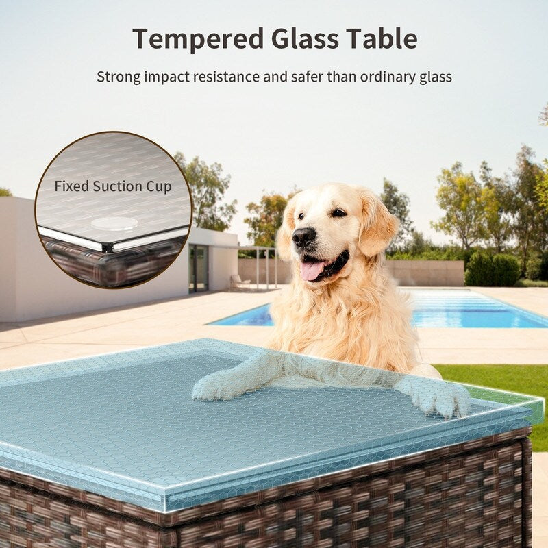 Ensemble de salon d'extérieur 5 pièces, ensemble de conversation pour patio, ensemble de canapé sectionnel en rotin avec table basse