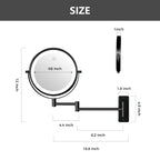 Miroir de maquillage mural rond de 8 pouces, rechargeable, grossissement 1x/10x, 3 lumières colorées