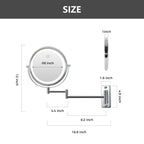 Miroir de maquillage mural rond de 8 pouces, rechargeable, grossissement 1x/10x, 3 lumières colorées