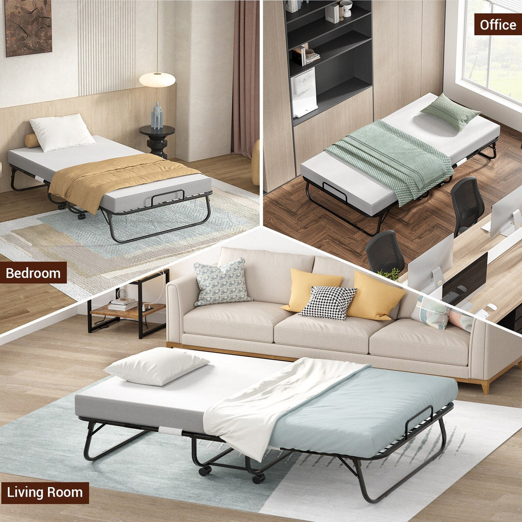 Lit pliant 38'' avec matelas, lit pliable portable avec housse de rangement