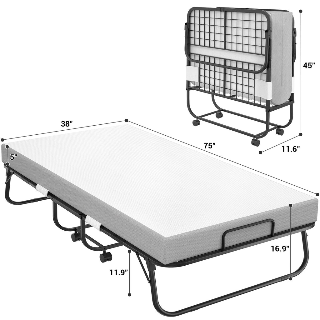 Lit pliant 38'' avec matelas, lit pliable portable avec housse de rangement