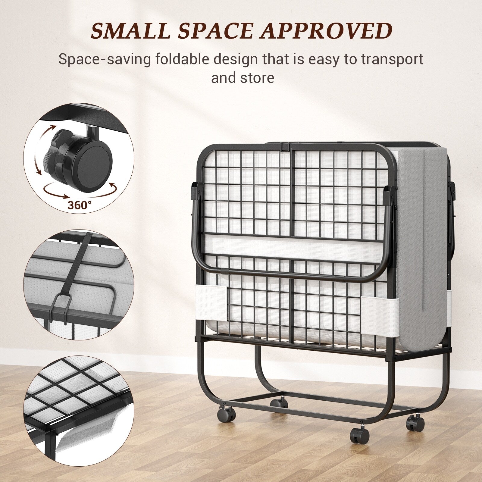 Lit pliant 38'' avec matelas, lit pliable portable avec housse de rangement