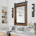 Miroir mural de salle de bain en bois naturel de style grange de ferme