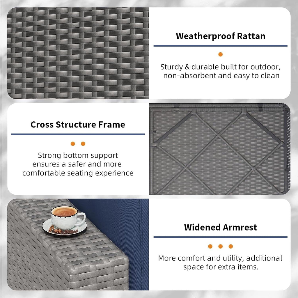 Ensemble de canapé sectionnel rembourré en rotin et osier gris pour patio extérieur, 7 pièces