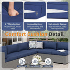 Ensemble de canapé sectionnel rembourré en rotin et osier gris pour patio extérieur, 7 pièces