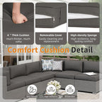 Ensemble de canapé sectionnel rembourré en rotin et osier gris pour patio extérieur, 7 pièces