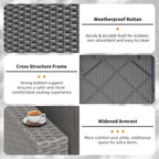 Ensemble de canapé sectionnel rembourré en rotin et osier gris pour patio extérieur, 7 pièces