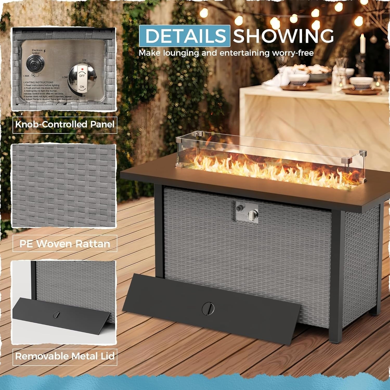 Ensemble de canapé sectionnel rembourré en rotin et osier gris pour patio extérieur, 7 pièces